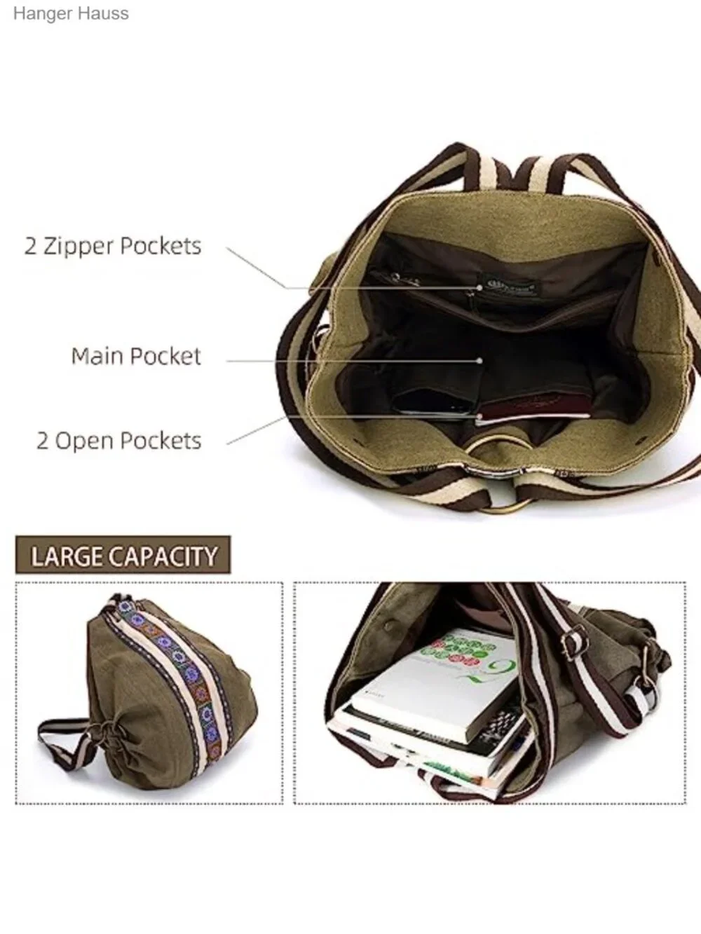 Vintage Canvas Backpack Daypack with Anti-theft Design for Travel